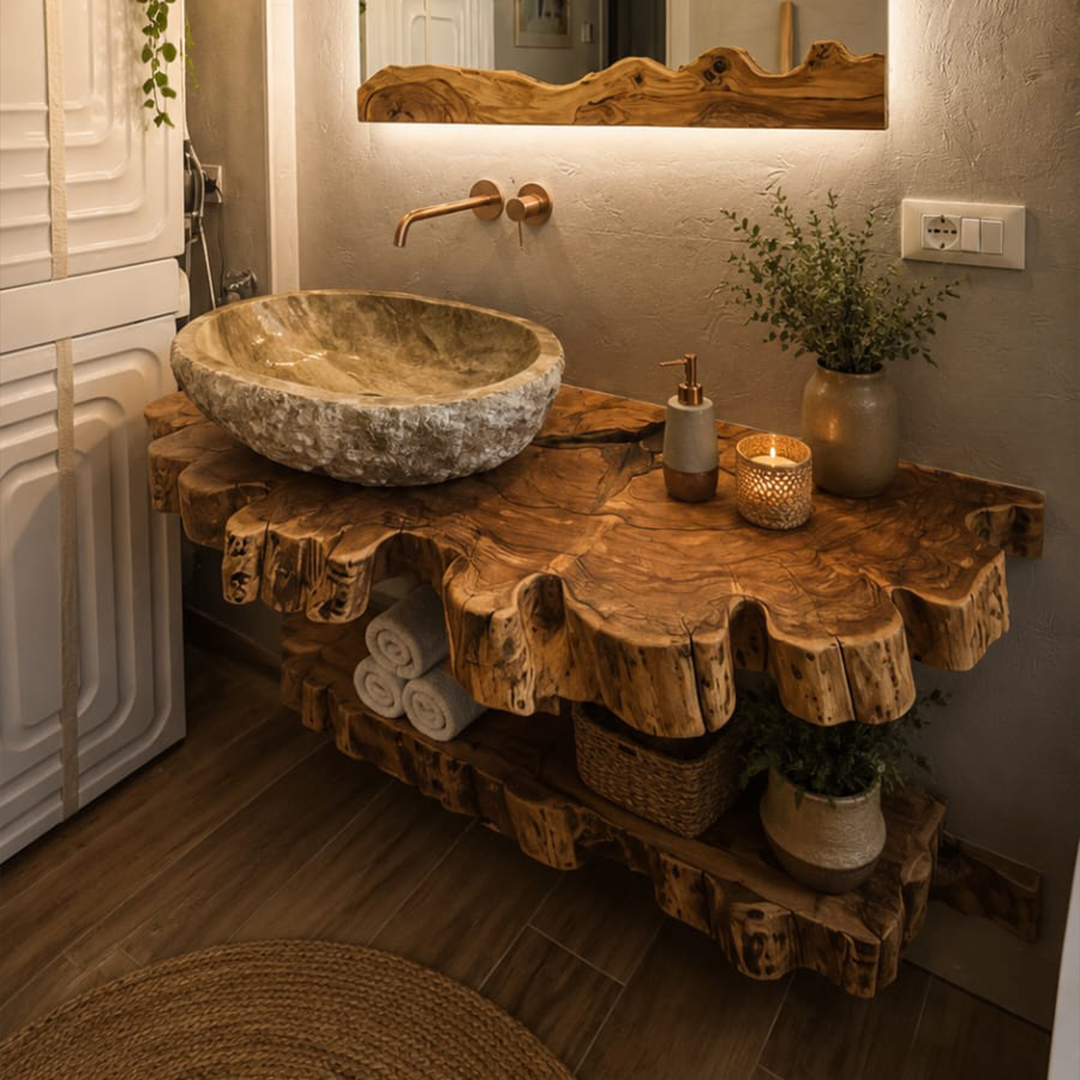 avnaiaa Set Bagno Primordiale "Radici del Salento" con Specchio Coordinato - immagine 1